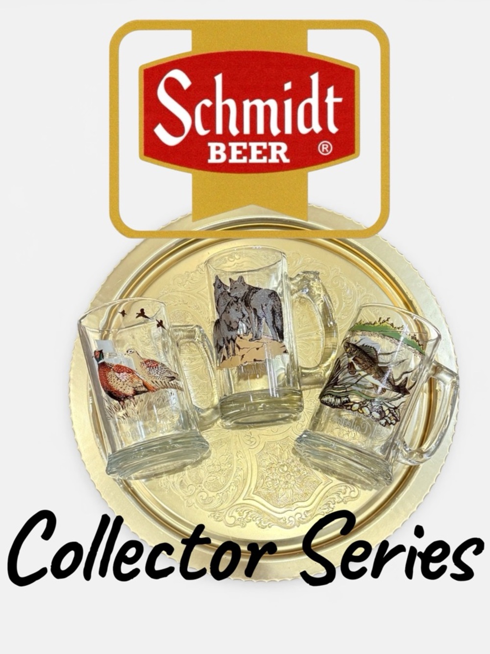 Vintage Schmidt Collector Series Glass Beer Mugs and Gold Tray - Picture 3 of 14